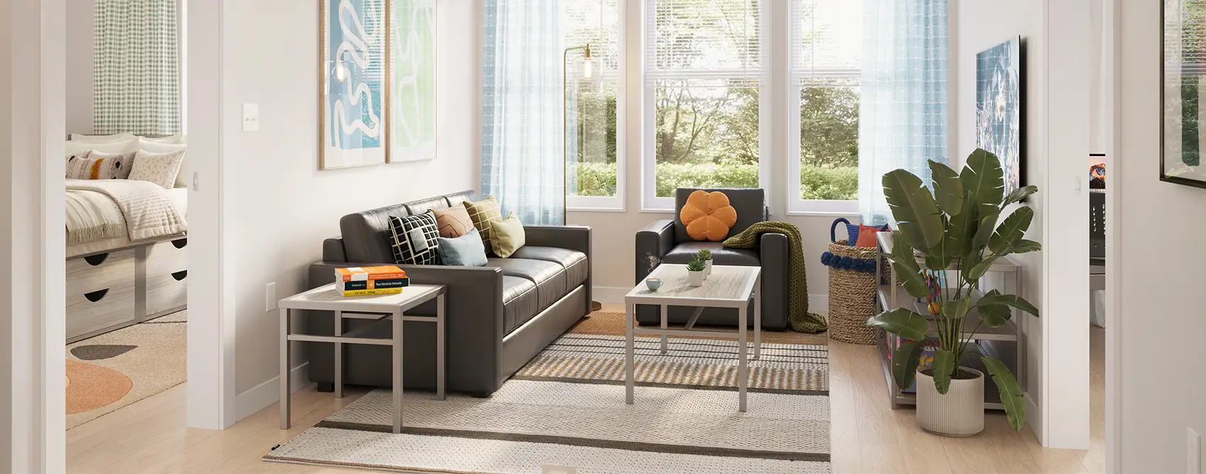 Apartment living space and bedroom