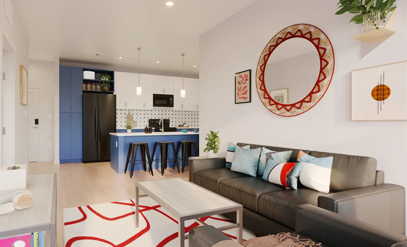 living room and kitchen